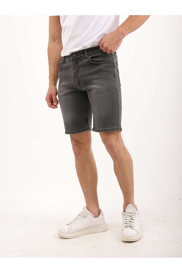 Erkek Regular Fit Asit Yıkama Kot şort - 6