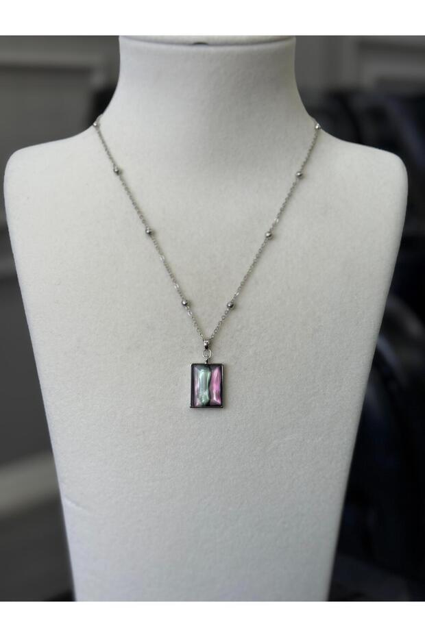 Color Changing Rectangular Necklace with Steel Chain