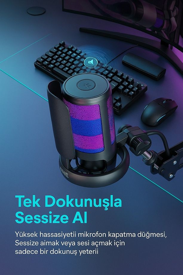 Rgb Işıklı Usb Mikrofon Seti Yayıncılar, Podcast Oyun İçin Profesyonel Kayıt Mikrofonu Kol Standı - 6