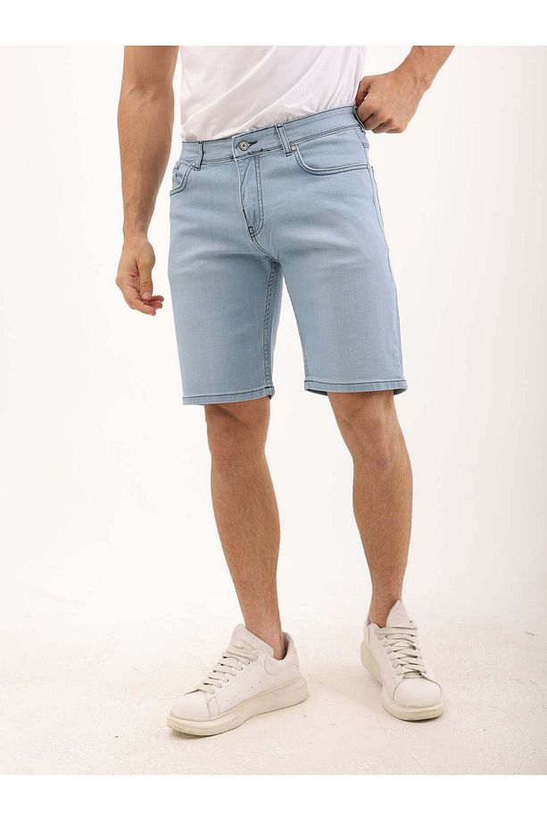 Erkek Regular Fit Asit Yıkama Kot şort - 4