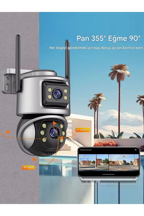 360° Wifi Ip 4K 8MP Güvenlik Kamera 2Lensli Gece Görüşlü Sensörlü Harekete Duyarlı camera CMR61 - 3