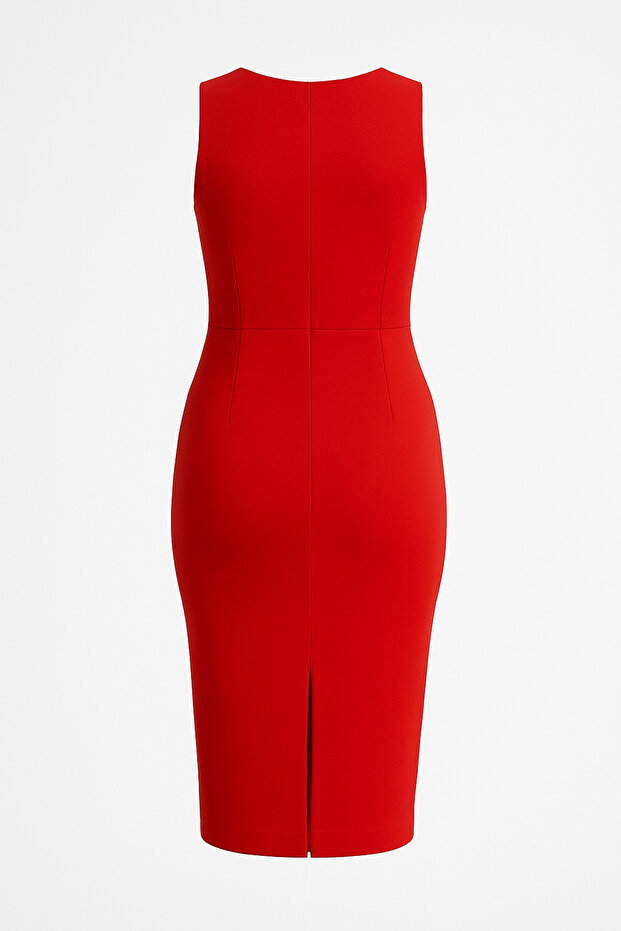 Red Basic Slim Fit Dress - 2