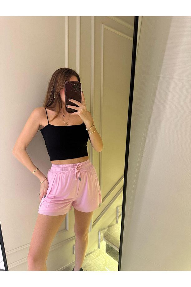 Pembe Sandy Kumaş Sporcu Şort - 3