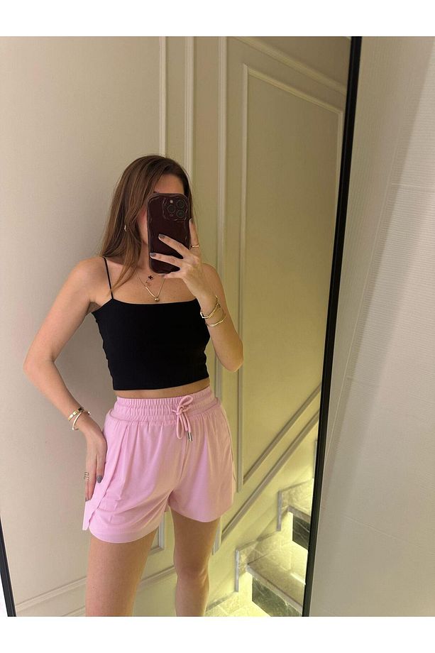Pembe Sandy Kumaş Sporcu Şort - 2