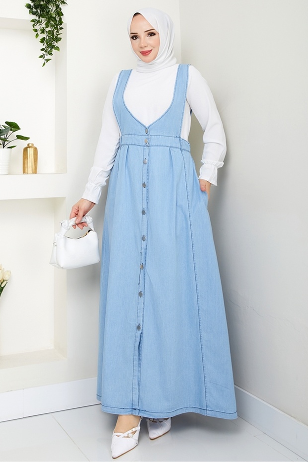 Ayzel Buttoned Denim Gilet 1533 - أزرق فاتح