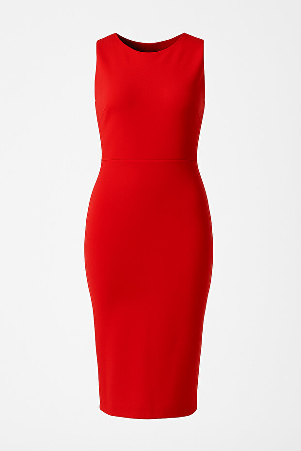 Red Basic Slim Fit Dress - 1