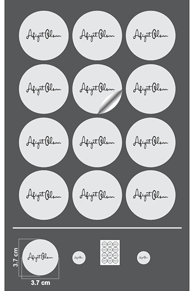 EcoNest Afiyet Olsun Beyaz Sticker Kuşe Yuvarlak Kesim (3,7X3,7CM) 108 Adet