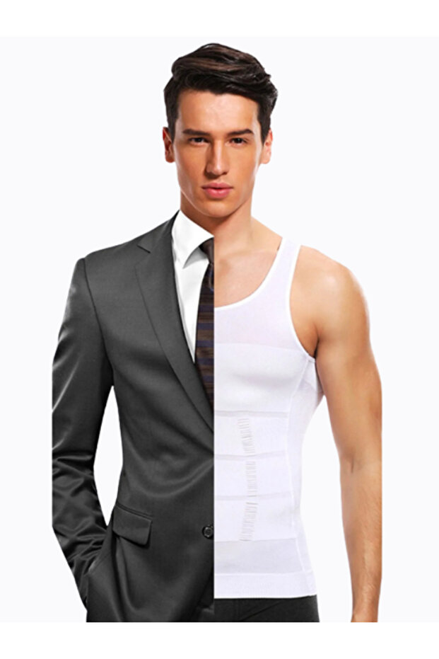 Men's Tank Top Corset Chest Gynecomastia and Belly Recovery Corset - White