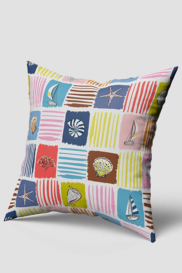 غطاء وسادة منقوش بحري متعدد الألوان - 1