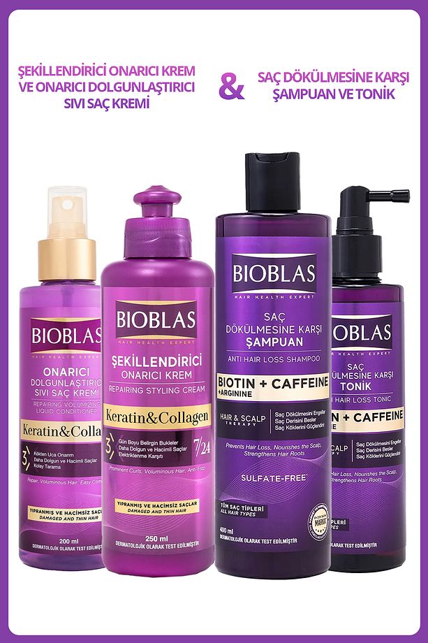 Kafein Arjinin Biotin Şampuan 400Ml+Saç Toniği ve Sıvı SaçKremi 200ML+Şekillendirici SaçKremi 250ML - 1