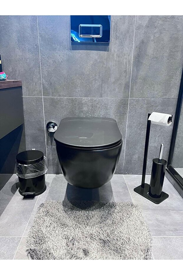 Lilyum Bathroom Toilet Paper Holder, Brush and Trash Can Set