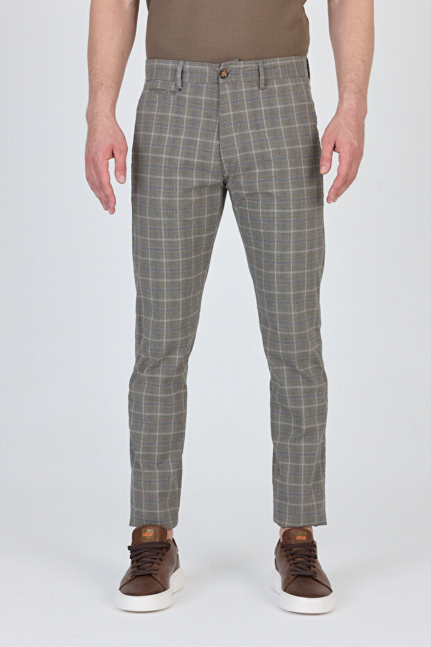 Ecmio Men's Mink Plaid Linen Look Thin Spring-Summer Slim Fit Pantalon
