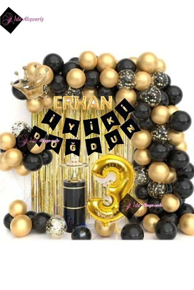5 Letter Name King Crowned 3 Year Old Balloon with Balloon Chain Birthday Set Happy Birthday
