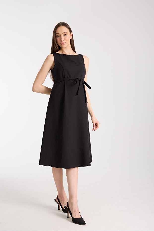 IŞŞIL 4032-Ofis Hamile Giyim Kumaş Midi Jile Elbise - 1