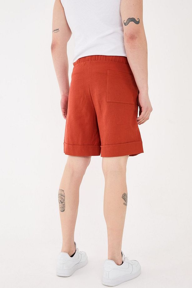 %100 Pamuk Şile Bezi Relaxed Fit Unisex Kısa Şort Kiremit - 4