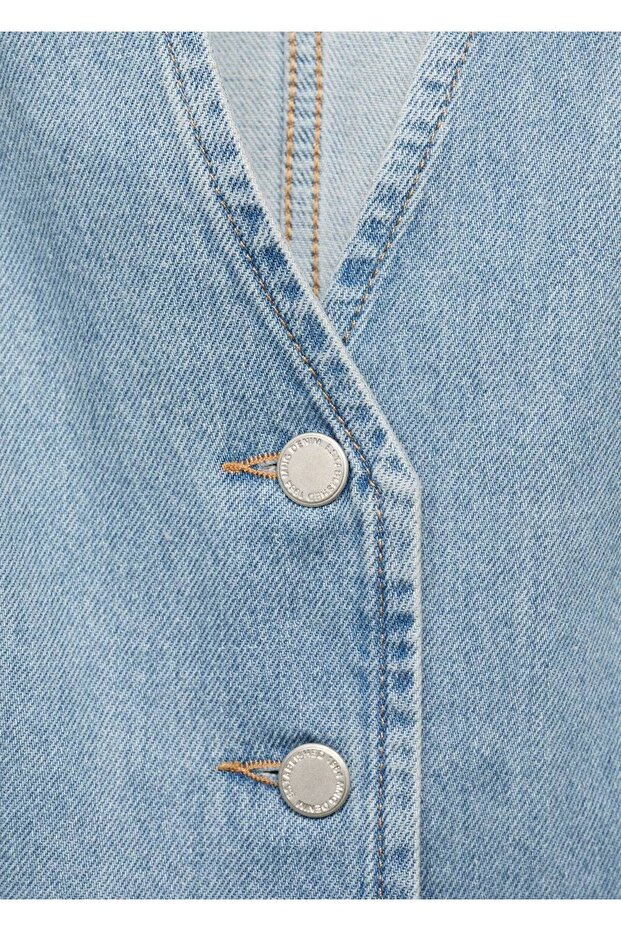 Düğmeli denim yelek - 5