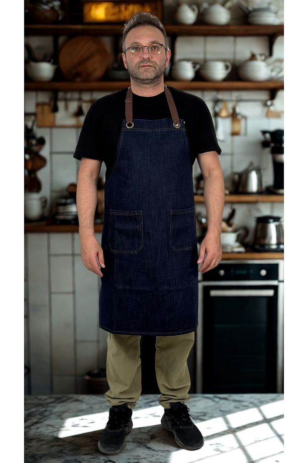 Kot Denim Önlük Mutfak Kafe Barista Çiçekçi Çikolatacı Kuaför Atölye Boyama Unisex - 2