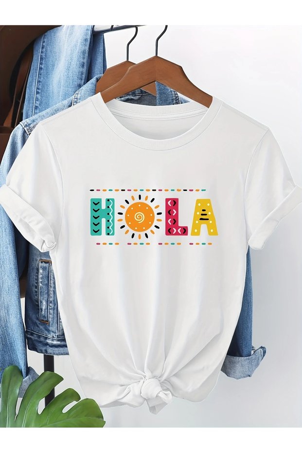 Women's White Hola Printed Oversize T-Shirt