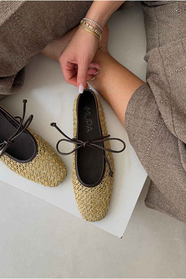 Women's Straw Ballerina Aci Brown