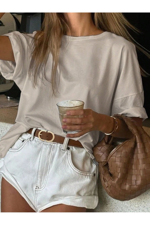 Women's Relaxed Cut Crew Neck Basic T-Shirt
