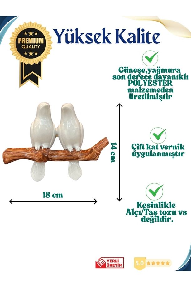 Dal Üzerinde Beyaz Kuş Çifti | Dekoratif Duvar Süsü | Duvar Anahtarlık | Askılık Biblo | Anahtarlık - 4