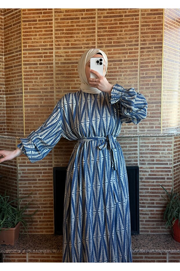 Leaf Patterned Viscose Dress - 1