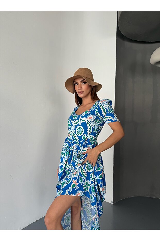 Women's Square Neck Short Sleeve Long Summer Viscose Dress