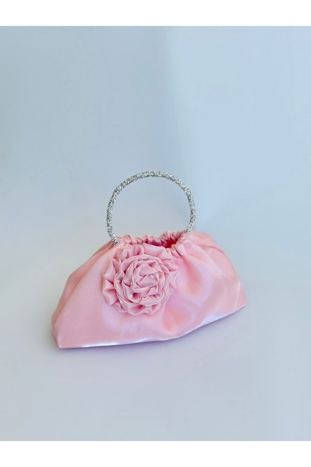 Shiny Satin Rose Portfolio Evening Dress Handbag