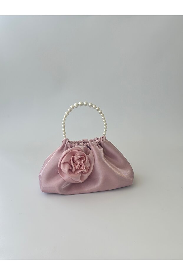Shiny Satin Rose Pearl Portfolio Evening Dress Handbag