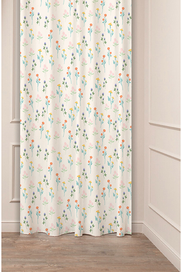 Minimalist Soft Plain Pastel Leaf Bohemian Special Design Digital Printed (Single Wing) Beige Cream Background Curtain
