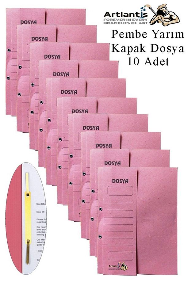 Yarım Kapak Telli Dosya Pembe Karton 10 Adet Karton Yarım Kapaklı Kapsüllü Dosya A4 Boy 24x32 cm Kla - 1