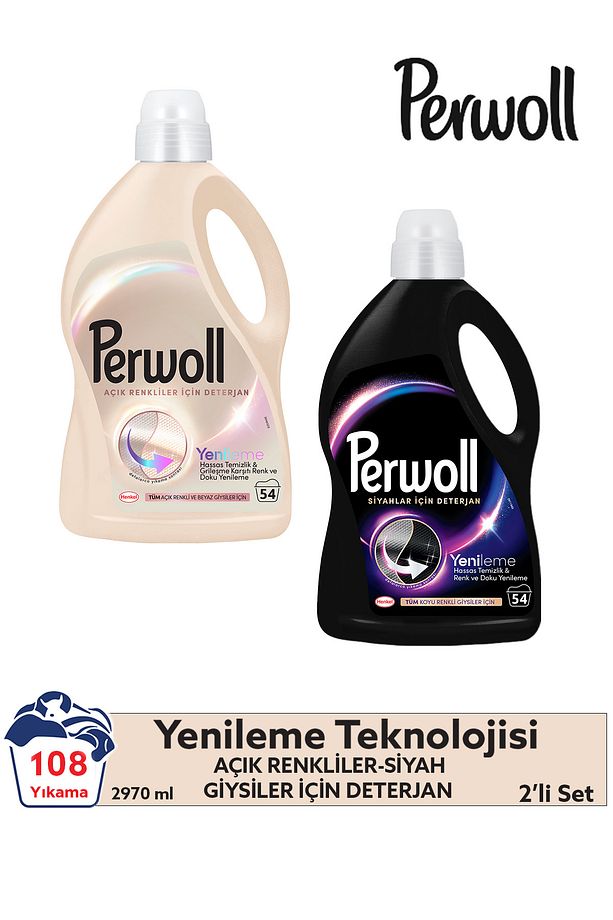 Sıvı Deterjan Yenileme Açık Renkler + Yenileme Siyah 2.97L (54 Yıkama) Perwol Set - 1