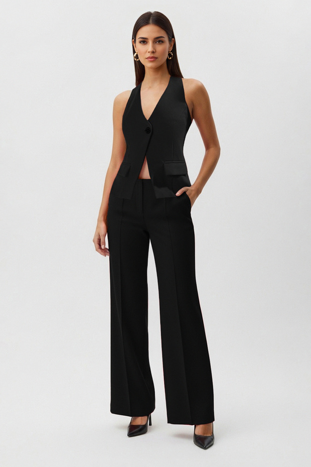 Siyah Regular Halter Yaka Tek Düğmeli Yelek TWOSS25YE00087 - 4