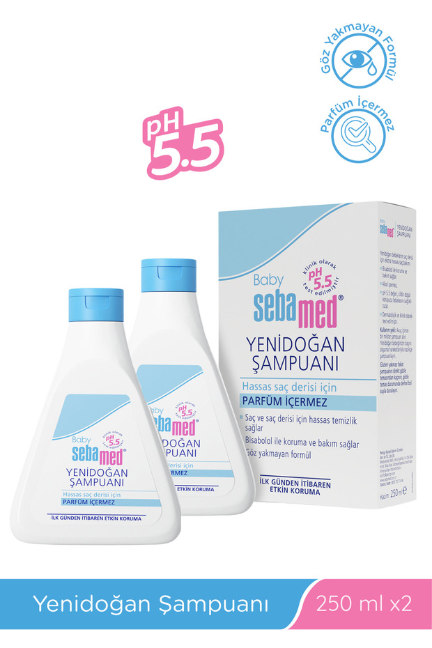 Newborn Baby Shampoo 250 ml X 2 Pieces Contains Bisabolol, Non-Stinging, Ph 5.5, Moisturizing Care