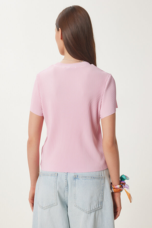 Kadın Pembe Basic Fitilli Örme Bluz HF00468 - 6