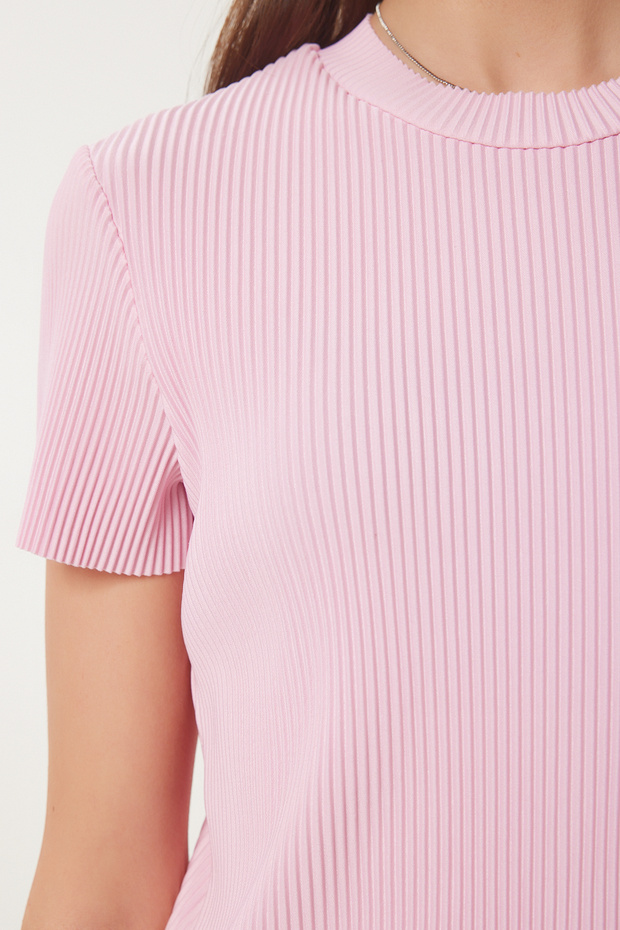 Kadın Pembe Basic Fitilli Örme Bluz HF00468 - 5