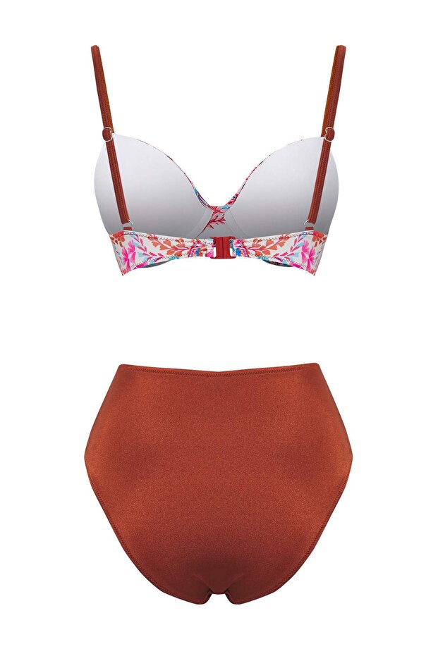 Çiçek Desenli Balconette Kaplı Regular Yüksek Bel Bikini Takımı TBESS25BT00124 - 6