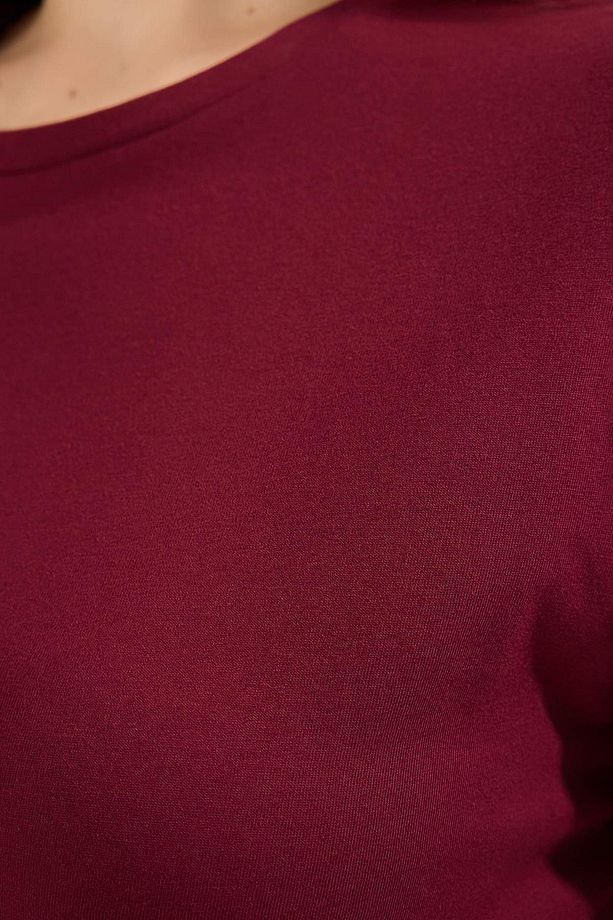 Bordo Regular Fit Basic Bisiklet Yaka %100 Pamuk Örme Büyük Beden T-Shirt TBBSS22TS0733 - 3