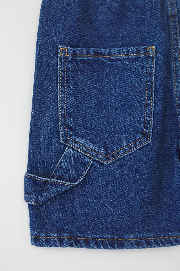 Koyu Mavi Erkek Çocuk %100 Pamuk Basic Lastikli Denim Şort & Bermuda TKDSS25SR00028 - 5