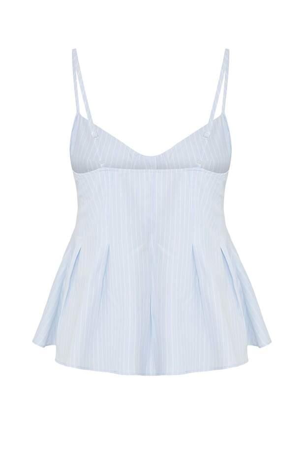 Açık Mavi Çizgili Peplum Askılı Fitted Dokuma Bluz TWOSS25BZ00552 - 6