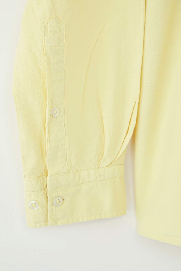 Sarı Unisex Regular Fit %100 Pamuklu Keten Görünümlü Gömlek TMNSS23GO00099 - 3