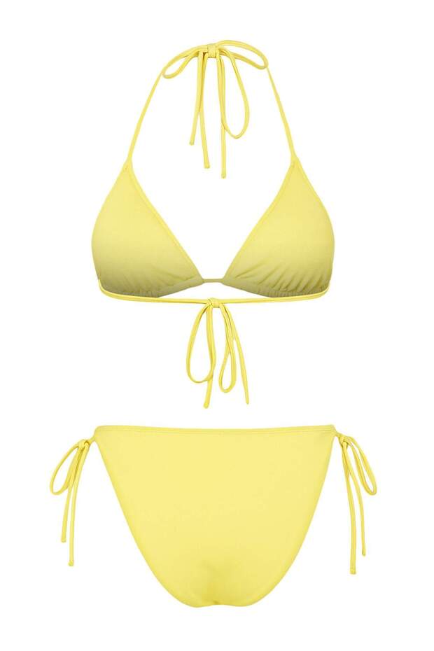 Sarı Bağlamalı Üçgen Kapsız Brazilian Normal Bel Bikini Takımı TBESS25BT00160 - 6