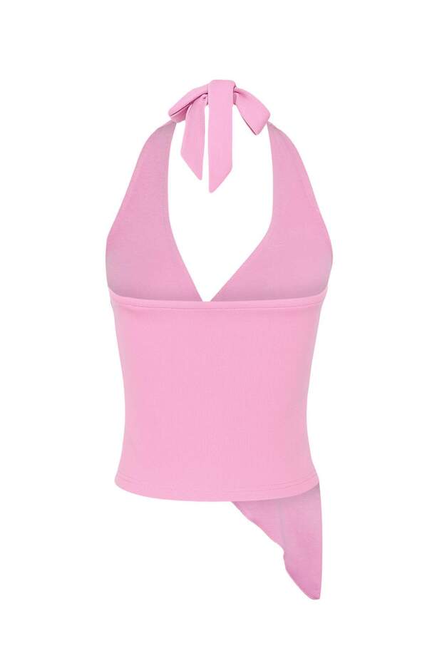Açık Pembe Kruvaze Yaka Aksesuar Detaylı Örme Party Bluz TPRSS25BZ00048 - 7