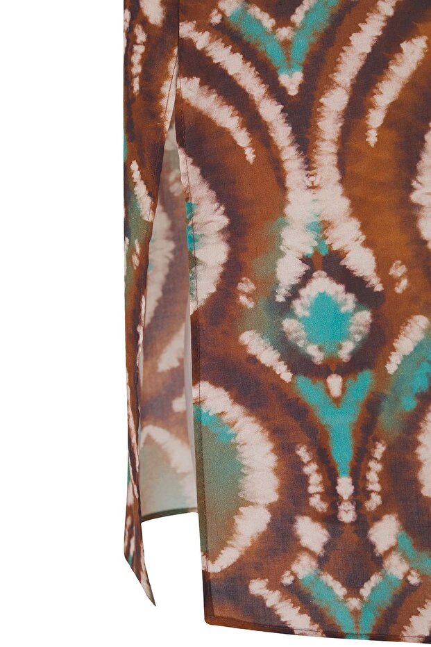 Batik Desenli Dokuma %100 Pamuk Maxi Plaj Elbise TBESS25EL00019 - 6