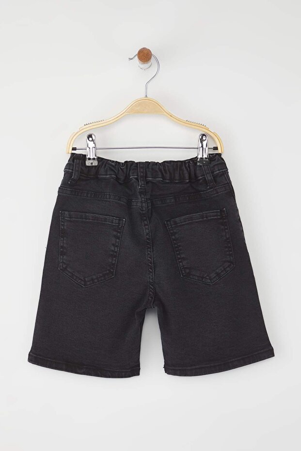 Siyah Erkek Çocuk %100 Pamuk Basic Lastikli Denim Şort TKDSS25SR00026 - 4