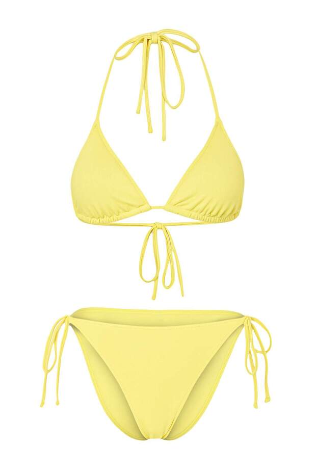 Sarı Bağlamalı Üçgen Kapsız Brazilian Normal Bel Bikini Takımı TBESS25BT00160 - 5