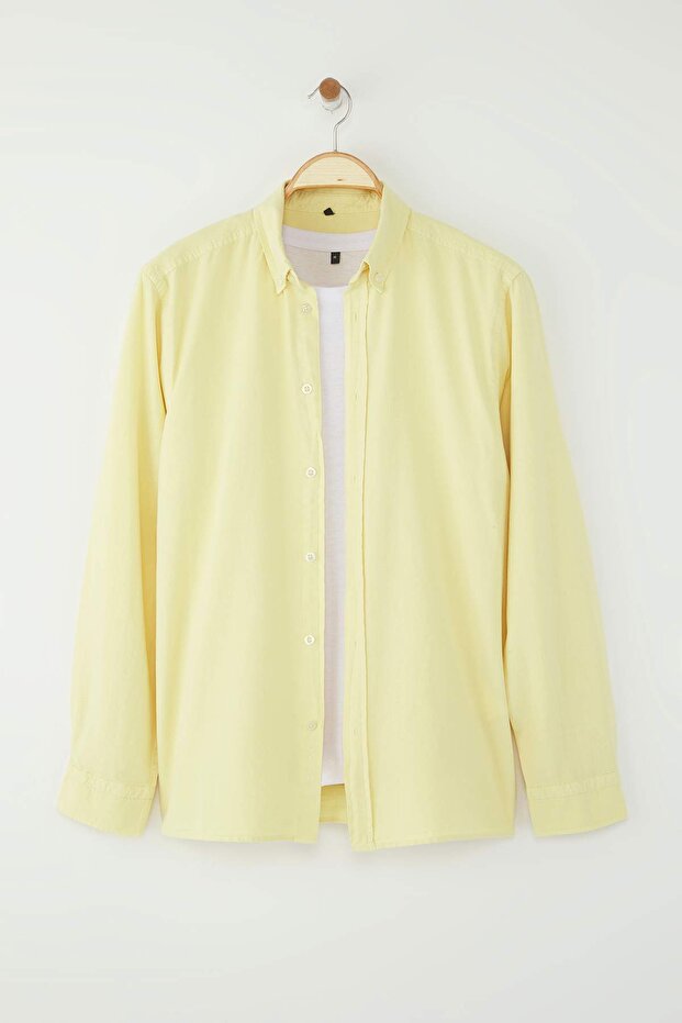 Sarı Unisex Regular Fit %100 Pamuklu Keten Görünümlü Gömlek TMNSS23GO00099 - 1
