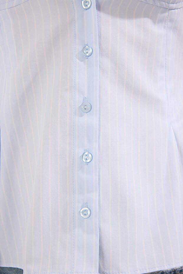Açık Mavi Çizgili Peplum Askılı Fitted Dokuma Bluz TWOSS25BZ00552 - 3