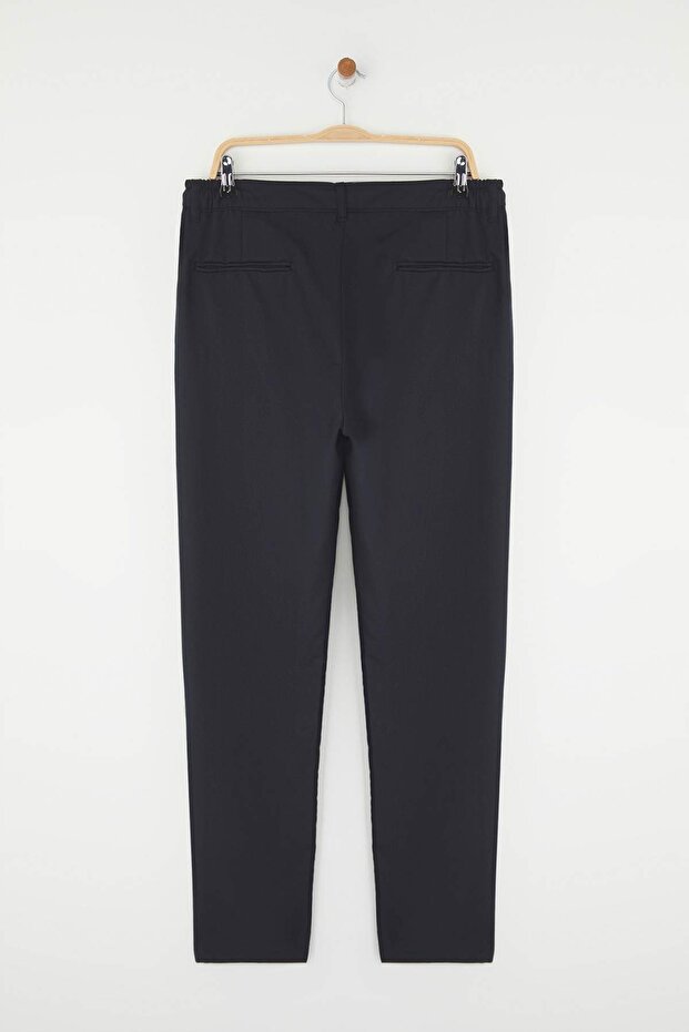 Lacivert Slim Fit Beli Bağlama Detaylı Lastikli Kumaş Dokuma Pantolon TMNAW25PL00027 - 9