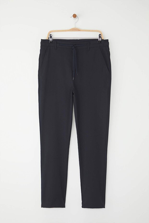 Lacivert Slim Fit Beli Bağlama Detaylı Lastikli Kumaş Dokuma Pantolon TMNAW25PL00027 - 6